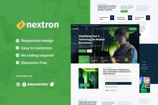 Nextron tech company Elementor template kit cover image