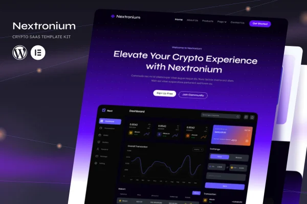 Nextronium crypto SaaS Elementor template kit preview