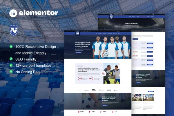 NexuSpeed football club and sports academy Elementor template kit preview