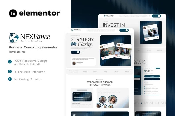 Nexvance business consulting Elementor template kit cover image