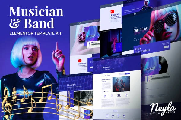 Neyla musician and band Elementor template kit cover image