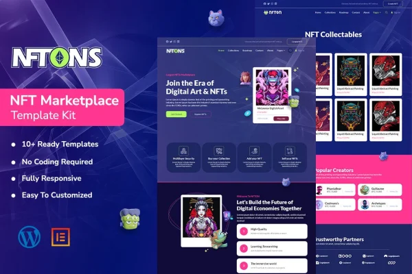 NFTONS NFT and crypto Elementor template kit preview