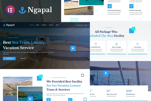 Ngapal yacht vacation services Elementor template kit preview