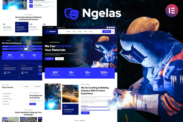 Ngelas welding and cutting services Elementor template kit preview