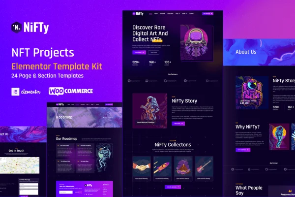 NiFTy NFT project and portfolio Elementor template kit cover image