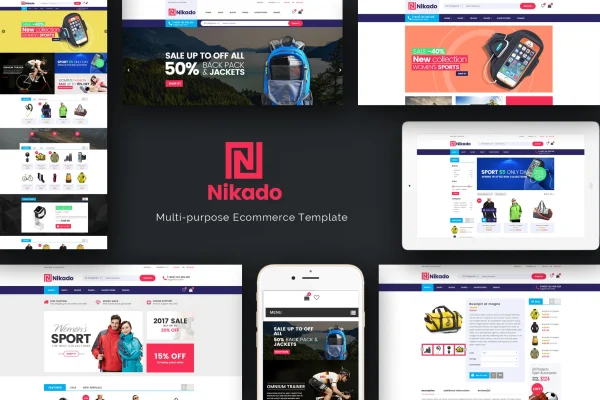 Nikado WooCommerce theme preview showing an online store homepage