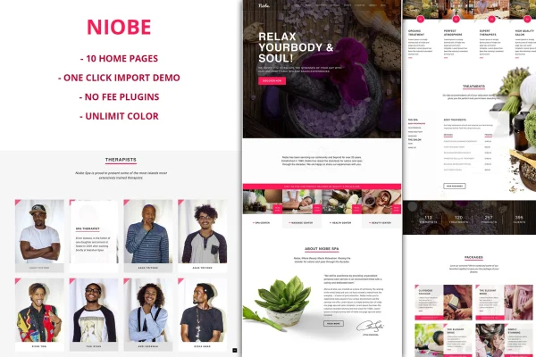 Niobe Theme spa and salon WordPress theme preview