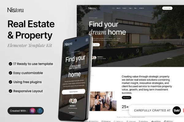 Nistora real estate and property Elementor template kit preview