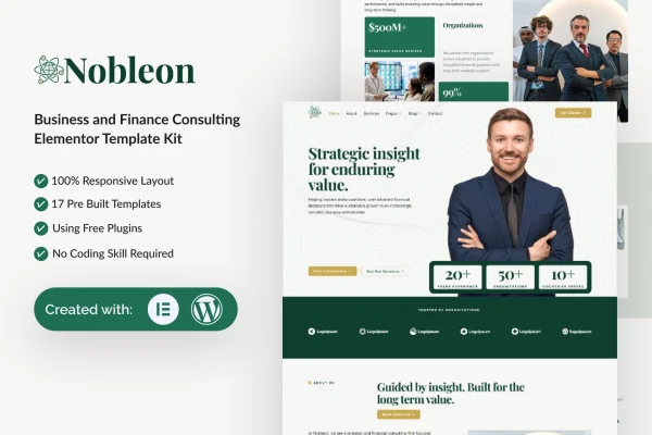Nobleon business and finance consulting Elementor template kit preview