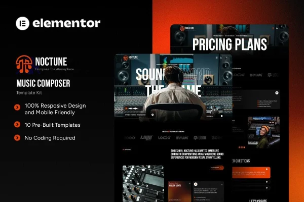 Noctune music composer Elementor template kit cover image