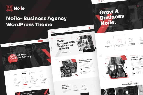 Noile business agency WordPress theme preview with homepage layouts