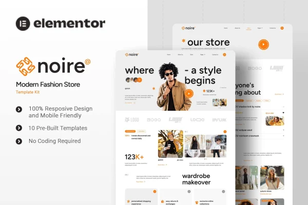 Noire fashion store Elementor template kit preview