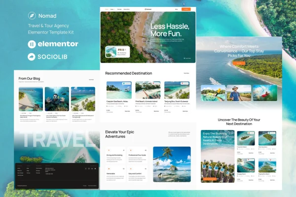 Nomad tour and travel agency Elementor template kit preview