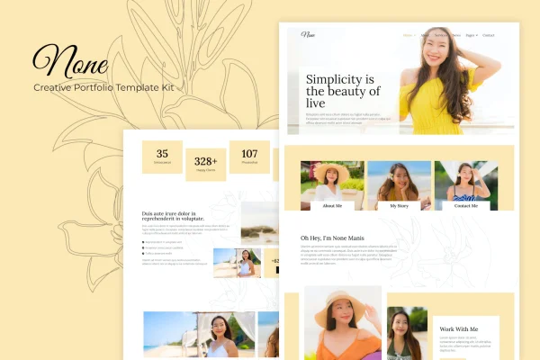 None fashion Elementor template kit cover showing modern page layouts