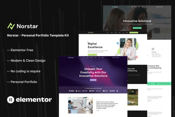 Norstar personal portfolio Elementor template kit preview