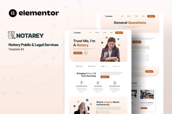 Notarey notary and legal services Elementor template kit preview
