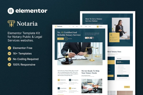 Notaria notary public and legal services Elementor template kit preview