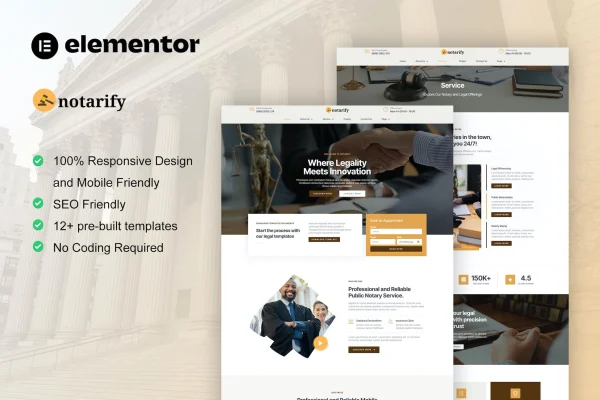 Notarify notary public and legal services Elementor template kit preview