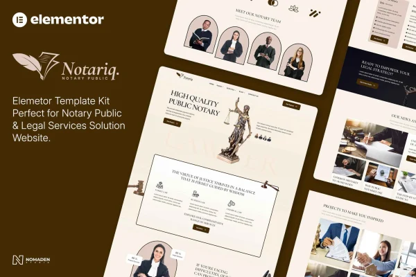 Notariq Elementor template kit preview for notary public and legal services websites
