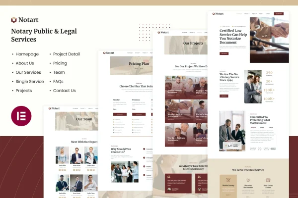 Notart notary public and legal services Elementor template kit cover image
