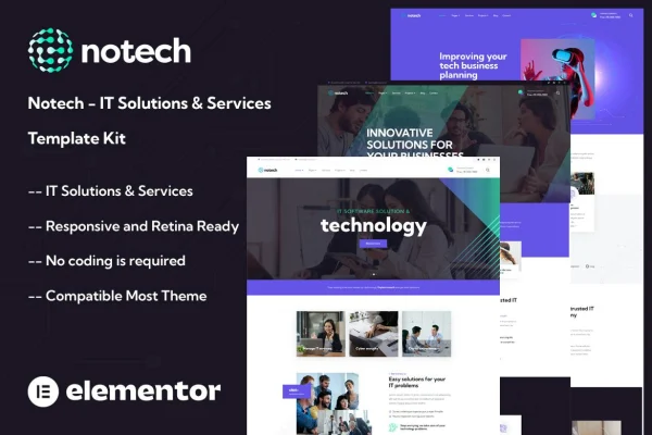 Notech IT solutions and services Elementor template kit preview