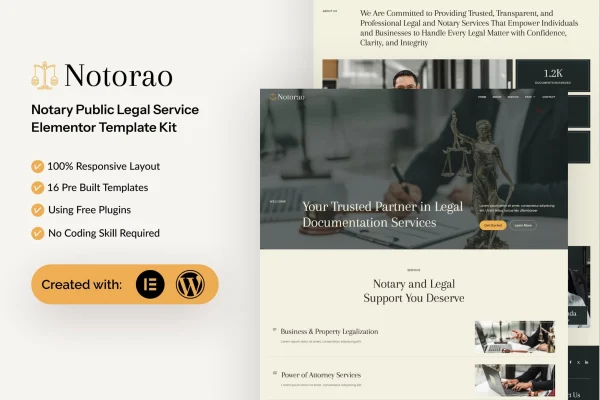 Notorao notary public legal service Elementor template kit preview
