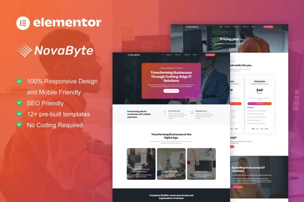 Novabyte IT solutions and services Elementor Pro template kit preview