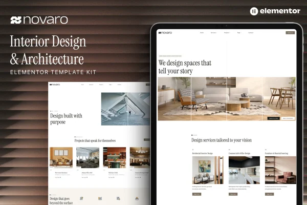 Novaro interior design and architecture Elementor template kit preview