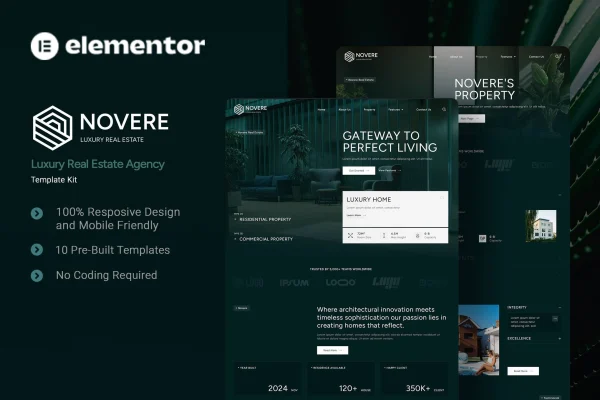 Novere luxury real estate agency Elementor template kit cover