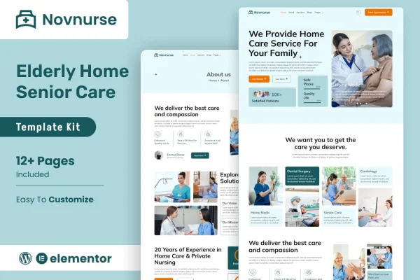 Novnurse elderly and senior care Elementor template kit preview