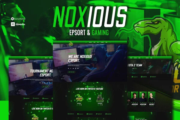 Noxious esport and gaming Elementor template kit cover image