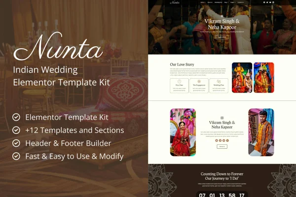 Nunta cultural wedding Elementor template kit preview