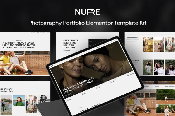 Nure photography portfolio Elementor template kit preview