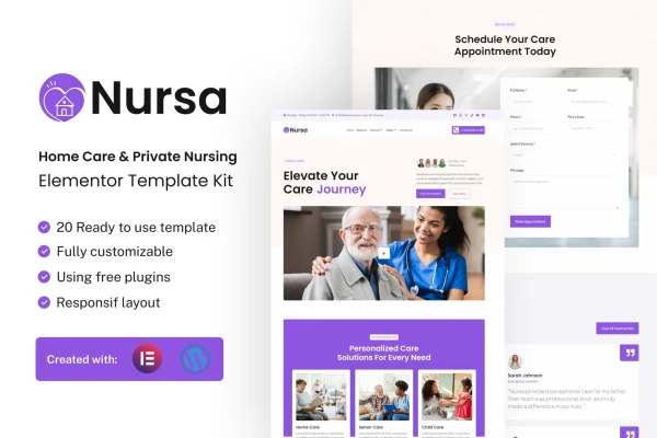 Nursa home care and private nursing Elementor template kit preview
