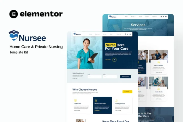 Nursee homecare and private nursing Elementor template kit preview