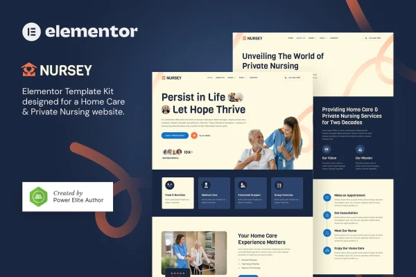 Nursey home care and private nursing Elementor template kit preview