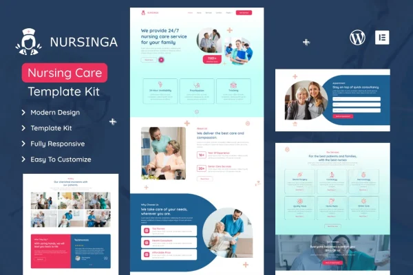 Nursinga nursing home care and medical Elementor template kit preview