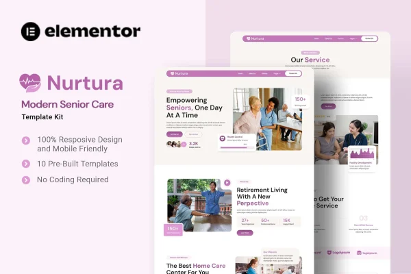 Nurtura senior care Elementor template kit preview