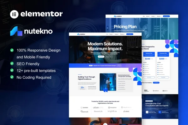 Nutekno IT services company Elementor Pro template kit preview