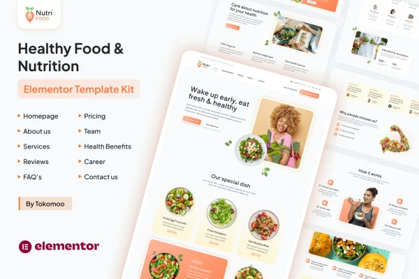 Nutri Food healthy food and nutrition Elementor template kit preview
