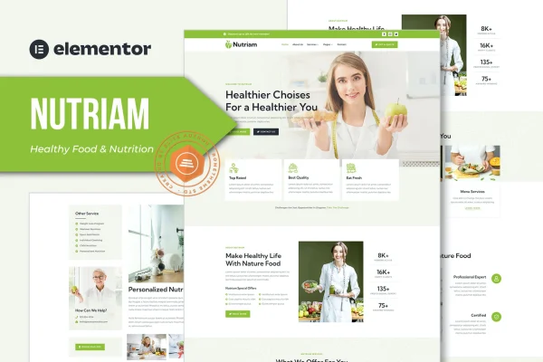 Nutriam healthy food and nutrition Elementor template kit preview