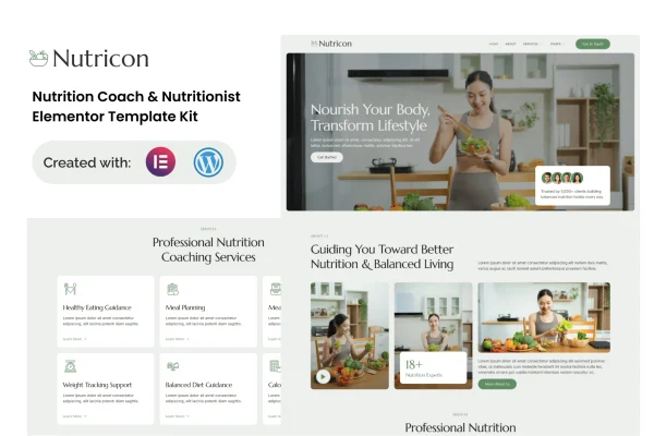 Nutricon nutrition coach Elementor template kit preview