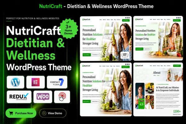 NutriCraft dietitian and wellness WordPress theme preview