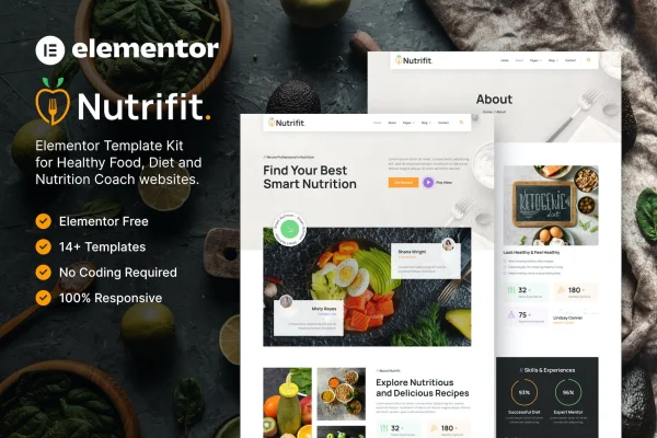 Nutrifit healthy food and nutrition coach Elementor template kit preview