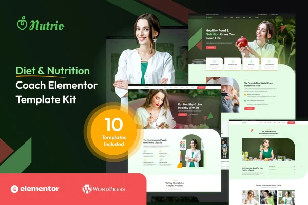 Nutrio diet and nutrition coach Elementor template kit preview