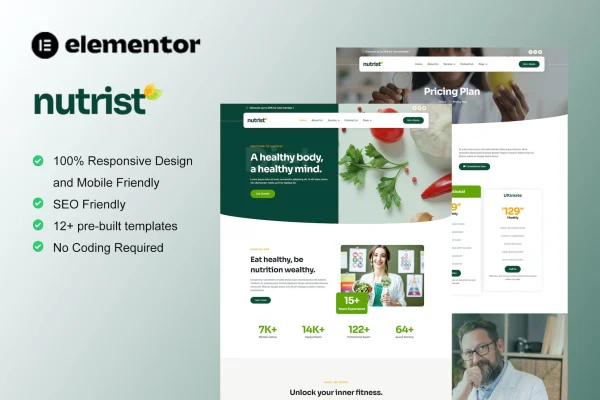 Nutrist healthy food and nutrition Elementor template kit preview