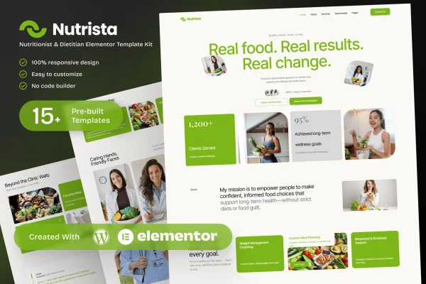 Nutrista nutritionist and dietitian Elementor template kit preview