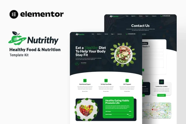 Nutrithy healthy food and nutrition Elementor template kit preview