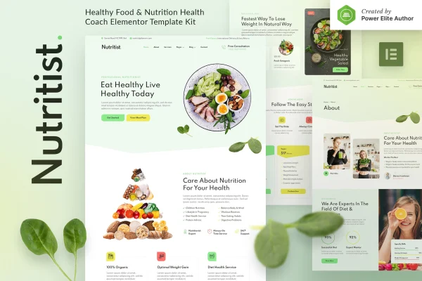Nutritist Elementor template kit preview for a healthy food and nutrition coach website