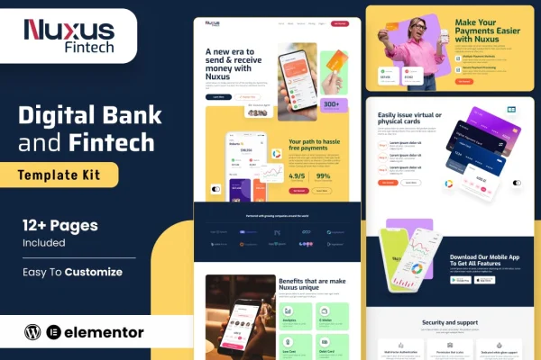 Nuxus online payment gateway Elementor template kit preview